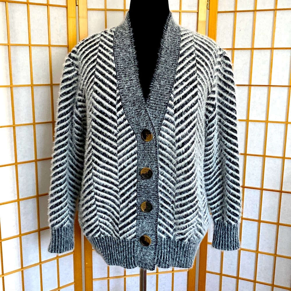 Fuzzy comfy herringbone cardigan